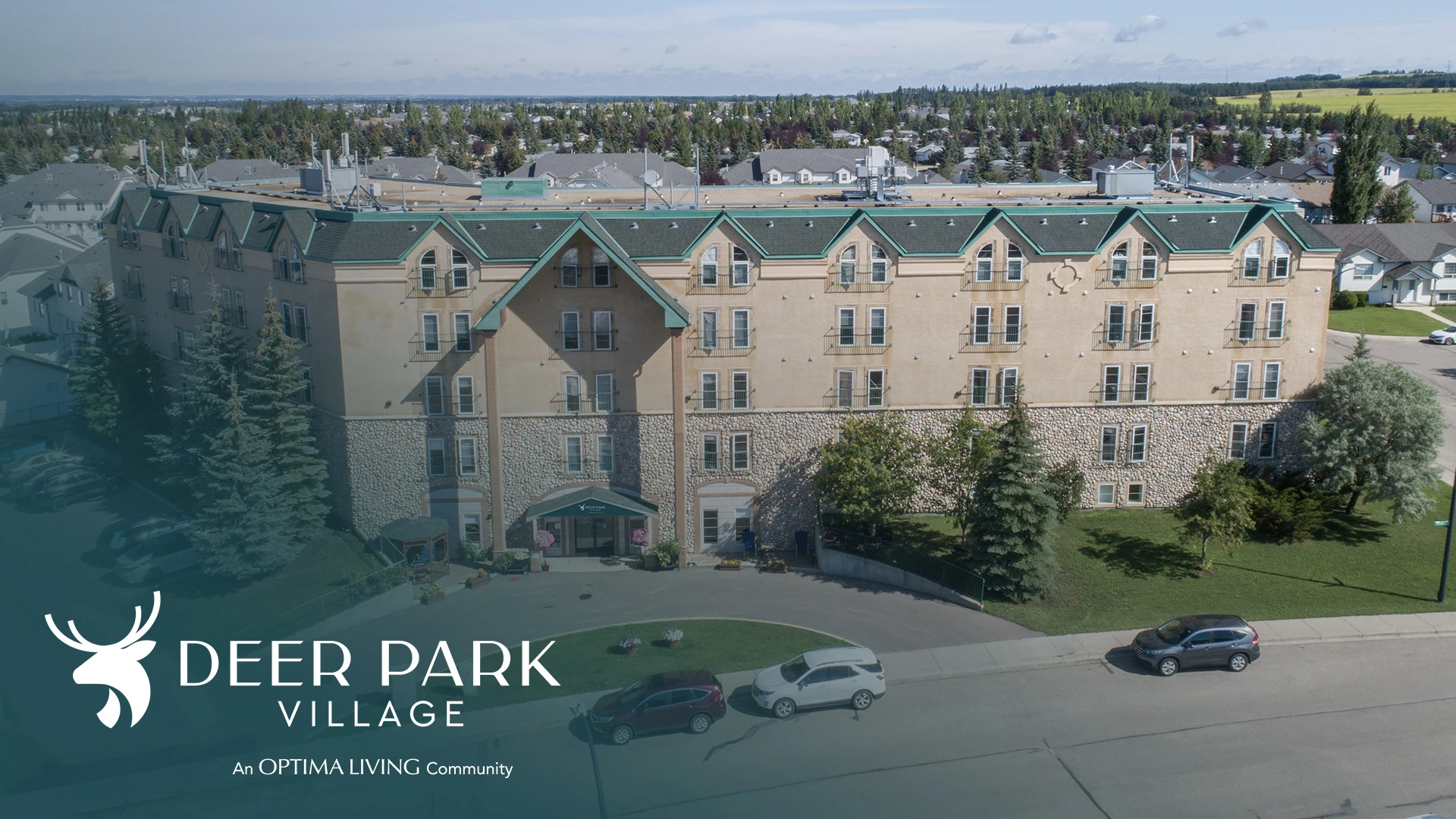 Drone shot of Deer Park Village in Red Deer Alberta