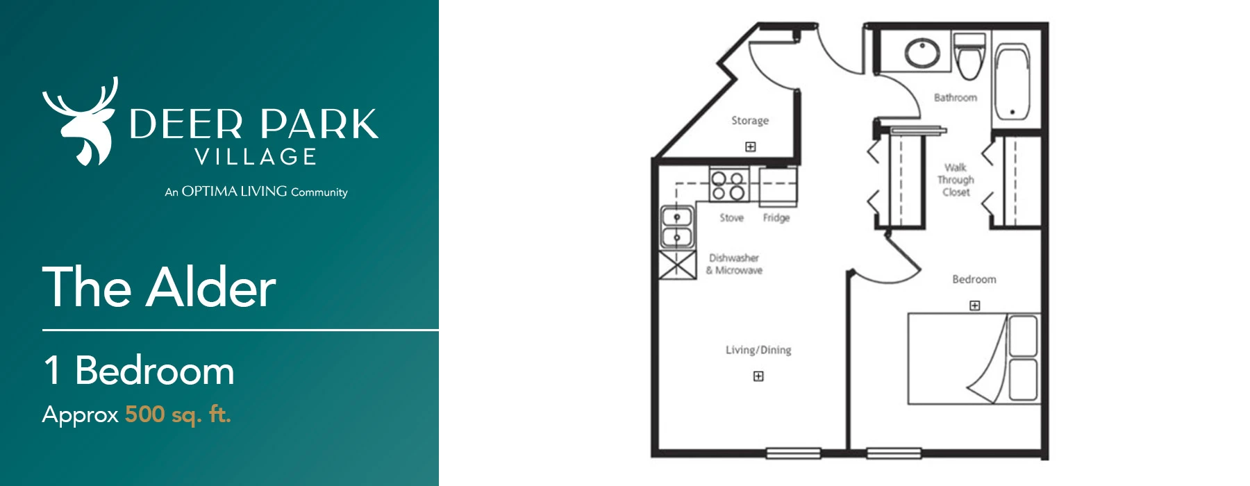 The Alder 1 Bedroom floorplan