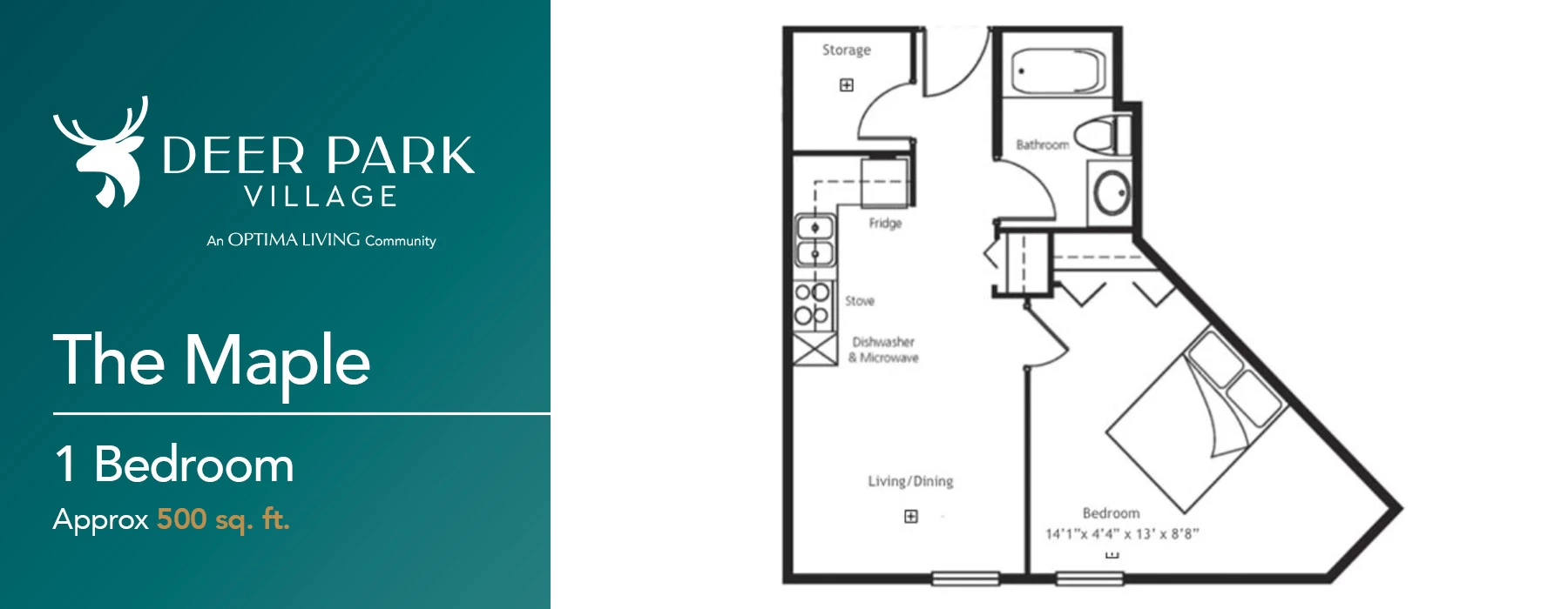 The Maple 1 Bedroom floor plan